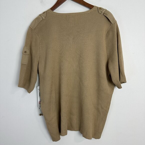 Lauren Ralph Lauren Ribbed Knit Top Womens 2X Brown V-Neck Short Sleeve Preppy - Picture 3 of 8
